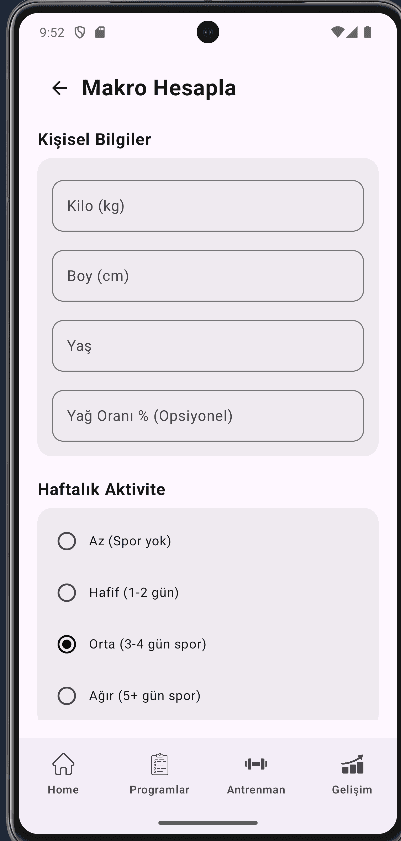 GymTracking makro hesaplama