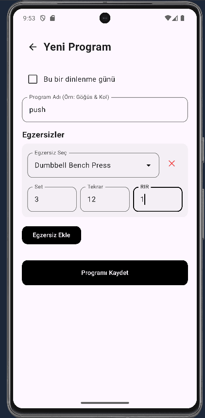 GymTracking yeni program