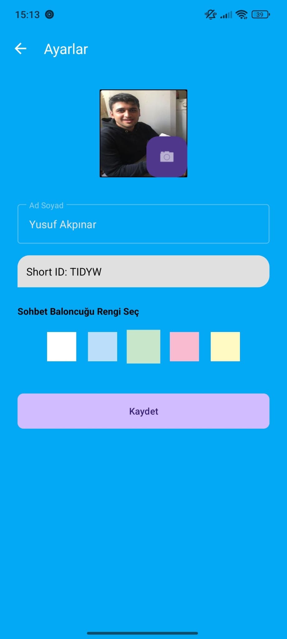 ChatApp ayarlar ekranı
