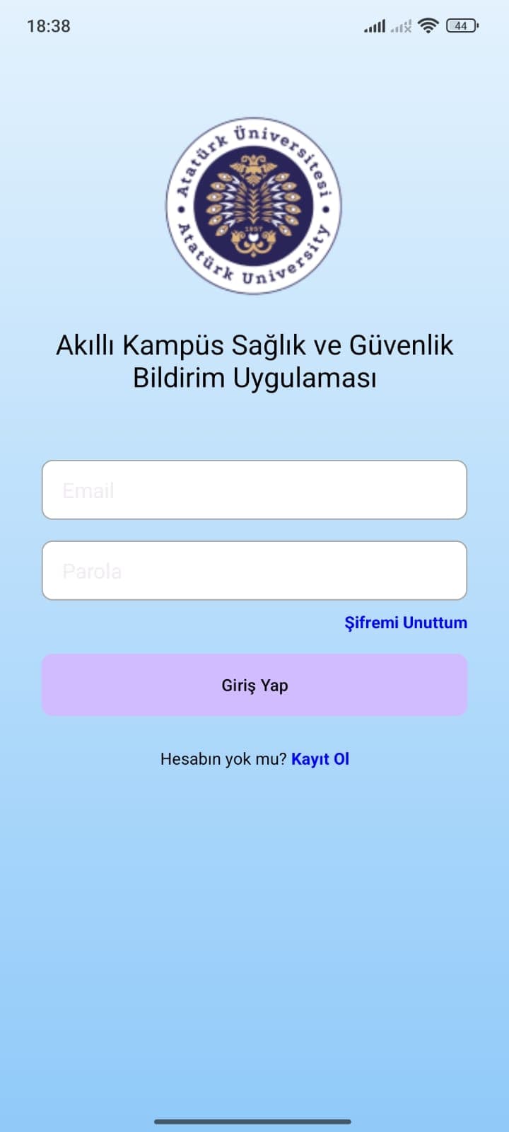 Kampüs Güvende giriş ekranı